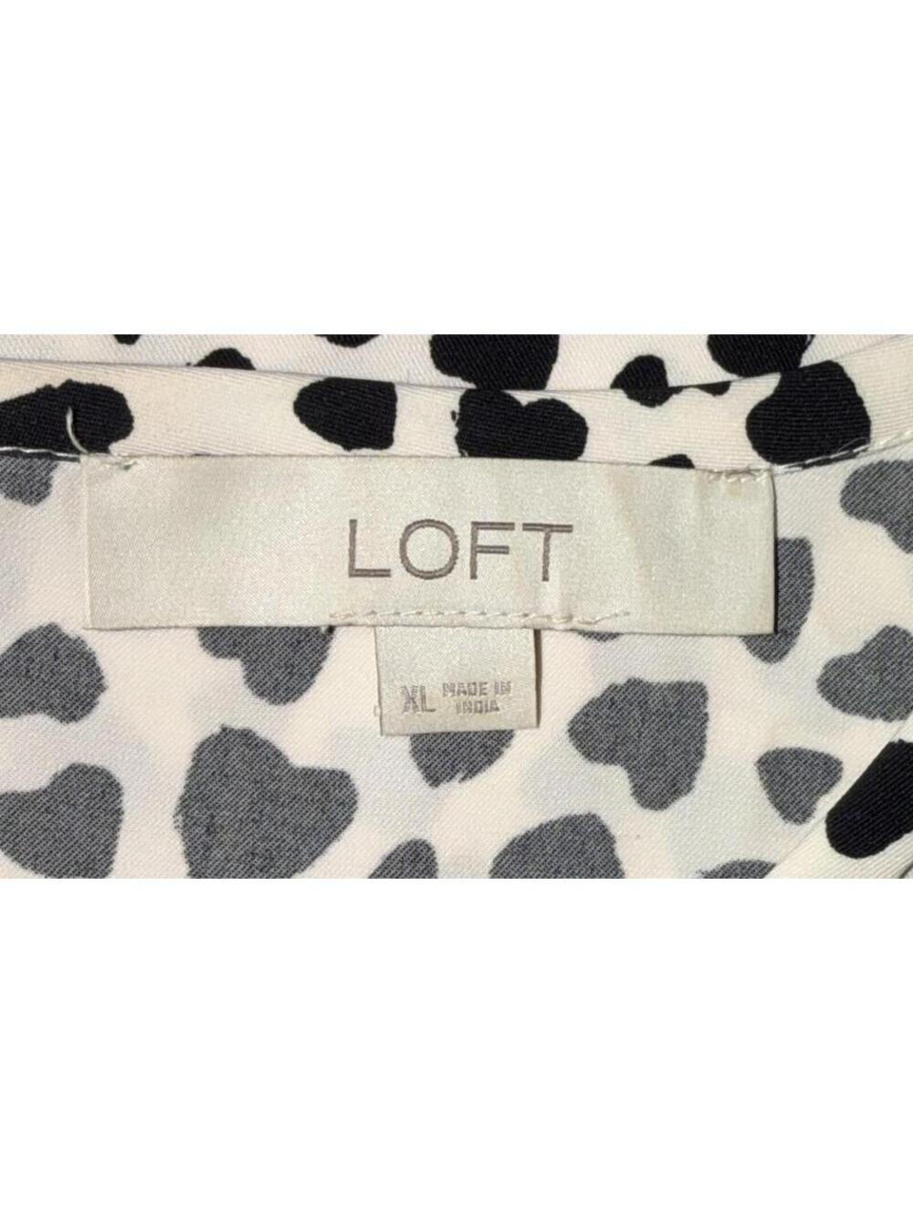 LOFT White Black Heart Print Flounce Swing Mini Dress Long Sleeve, Size XL - Picture 4 of 8